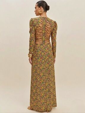 AFRM Ditsy Floral Maxi Dress Caged Open Back Women’s Medium Boho Occasion